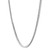 An image of a white gold Rachel Koen brand necklace without stones, designed for unisex adult wear. The necklace features a detailed, closely-linked chain with a smooth, reflective surface. It is presented against a white background in a slight 'V' shape and displayed to the side. The necklace is shown in full, allowing for a clear view of its design and craftsmanship. The condition of the item is pre owned. 