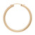 An image of a Rachel Koen brand round hollow hoop earring designed for women, featuring a smooth, gold-toned hoop without stones. The earring is photographed centrally against a white background, shown in a full circular shape with a slight tilt to reveal the clasp mechanism. The perspective is head-on and the earring fills the majority of the frame, providing a clear view of its design and finish.The condition of the earring are pre owned. 