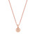 An image of a Bvlgari Bvlgari women's necklace with diamonds, displayed on a neutral background. The necklace features a delicate rose gold chain with a centered circular pendant. . The necklace is shown in a straight-on view from the back, with the chain extending upwards on both sides, meeting off the top edge of the frame. Condition of the necklace is new. 