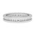 An image of a Bvlgari B.Zero1 one band 18k white gold unisex adult ring with pave diamonds, positioned centrally against a white background. The ring is viewed from a top-down angle that shows a full, unobstructed view of the diamonds and design. The image is taken from a close distance, allowing for details of the diamonds and the metal band to be clearly visible. The ring features a band where inside encrusted with small diamonds in a channel setting creating a luxurious and elegant appearance. The condition of the ring is new. 