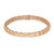 An image of a Bvlgari Serpenti Viper women's bracelet without stones. The bracelet is presented in a mid-range close-up view, occupying the central portion of the frame. It is displayed against a white background, laid out in a circular shape that fills the image horizontally. The bracelet is angled to show the clasp mechanism slightly off-center to the right, with the Bvlgari brand name etched on the left side. It is crafted in polished rose gold, with a series of uniform, rectangular links connected to form a seamless band. The lighting is soft, highlighting the smooth finish and craftsmanship of the piece.The condition of the bracelet is new. 