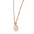 An image of a Bvlgari Bvlgari unisex adult necklace with rose gold chain and pendant. The necklace is presented at a straight-on angle with a close-up view, against a white background. The pendant features the Bvlgari logo around a central gemstone mother of pearl , accented with diamonds around the loop.The condition of the necklace is new. 