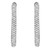 An image of a pair of Rachel Koen brand women's earrings with diamonds. The earrings are positioned vertically, side by side, and shown from a front-facing angle. They appear as slender, curved bars fully encrusted with small, round-cut diamonds that sparkle against a white background in white gold. The image is a close-up, providing a clear view of the earrings' intricate details.