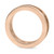 An image of a Bvlgari B.Zero1 Openwork Logo Spiral unisex adult one band ring without stones, presented in a close-up view against a white background. The ring is positioned centrally and shown from a straight-on angle, with the focus on the upper half of the band. It features a smooth, polished rose gold finish with the band's edges slightly angled inward, which creates a sleek and modern silhouette. The inner part of the ring displays a series of fine, concentric circles that add subtle texture to the design. The distance from the camera to the ring is close enough to capture the reflections and fine details on the metal surface. The condition of the ring is new. 
