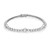 An image of a Rachel Koen women's bracelet with diamonds, displayed in a straight line at a slight angle, allowing a full view of the piece. The bracelet features a series of round-cut diamonds, each set within individual links that create a continuous sparkling white gold band. The image is a close-up, showcasing the intricate details and reflective quality of the diamonds and silver-tone metal, with the clasp visible on the left side. The background is white, emphasizing the bracelet's elegance and craftsmanship.