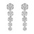 An image of a pair of Rachel Koen women's earrings with diamonds, displayed vertically and symmetrically against a white background. Each earring consists of a series of articulated segments with floral and geometric designs, intricately set with numerous sparkling baguette and round cut diamonds in white gold. The earrings are captured in a straight-on view, showcasing their full length and elaborate details. The distance from the camera provides a clear and complete view of both earrings, allowing for appreciation of their craftsmanship and luxurious appearance.
