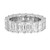 An image of a Rachel Koen women's wedding band ring with lab grown diamonds, showcased in a frontal view with a slight upward angle, providing a clear view of the large, emerald-cut diamonds encircling the white gold band. The ring is centered and occupies a significant portion of the image, set against a white background, highlighting its reflective surfaces and intricate design.
