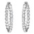 An image of a pair of Rachel Koen women's hoop earrings with lab grown diamonds. The earrings are shown in a front-facing view with a close-up angle, highlighting a vertical row of round-cut diamonds set in a polished white gold. Each earring features a hinged back closure and the diamonds are captured in a prong setting, offering a clear view of their facets and brilliance. The earrings are displayed against a neutral background, allowing the focus to remain on the sparkling stones and the elegant design.