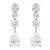 An image of a pair of Rachel Koen women's long drop earrings with lab grown diamonds, displayed against a white background. The earrings feature a vertical alignment with three connected segments of increasing size from top to bottom. Each earring starts with a round brilliant-cut diamond set in a scalloped edge post, followed by a larger round diamond, and finishes with an even larger pear-shaped diamond drop, all prong-set in a symmetrical fashion in white gold. The view is frontal and the earrings are shown at close range, offering a clear view of their sparkling facets and elegant design.