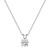 An image of a Rachel Koen brand unisex adult necklace with a single lab grown diamond pendant. The necklace is shown in a close-up frontal view against a white background, with the white gold chain extending diagonally towards the upper corners of the frame. The diamond is prominently displayed in the center, held by a simple, elegant four prong setting that allows light to pass through, enhancing its sparkle. The necklace appears to be at a moderate distance from the viewer, providing a clear view of the pendant's facets and the chain's links.