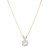 An image of a Rachel Koen women's necklace with lab grown diamonds, displayed against a white background. The necklace features a delicate yellow gold chain with a single, large round-cut diamond pendant in a four-prong setting. The pendant hangs centrally and is positioned at a straight-on angle relative to the viewer, providing a clear view of the diamond's facets. The chain extends symmetrically on both sides, leading up to the top edges of the frame with the necklace appearing to be at a medium distance from the viewer.