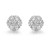 An image of Rachel Koen brand women's earrings with diamonds, displayed frontally at a close distance. The earrings consist of multiple round-cut diamonds arranged in a clustered floral pattern, set in white gold, and are symmetrically positioned with even spacing on a white background.