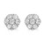 An image of a pair of Rachel Koen brand women's earrings with diamonds, displayed frontally at a close distance. The earrings feature a cluster of large, round-cut diamonds arranged in a symmetrical, floral-like pattern, set in a white gold setting, and shown against a white background. The view is head-on, allowing clear visibility of the sparkle and cut of the diamonds.