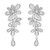 An image of a pair of Rachel Koen women's earrings featuring a flower-like design with diamonds. The earrings are displayed frontally at a close distance, with a symmetrical arrangement. Each earring has a central round diamond surrounded by petal-shaped settings with multiple baguette diamonds. A single baguette diamond connects to a drop element below, ending with a teardrop-shaped diamond. The earrings are set against a white background, showcasing their intricate details and sparkling stones.