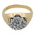 An image of a Rachel Koen brand ring with diamonds designed for women, showcased at a close-up angle from above. The ring features a polished 14k yellow gold band with a textured finish and a cluster of sparkling diamonds set in the center, creating a luxurious and elegant appearance. The ring's design is visible in full detail, emphasizing the contrast between the gold band and the brilliance of the diamonds. The ring is pre-owned  in great condition.