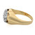 An image of a Rachel Koen brand women's ring with diamonds, displayed at an oblique angle showcasing the top and side view. The ring features a cluster of diamonds set in a rhodium polished head, attached to a polished yellow gold band. The band has a tapered design, narrowing towards the bottom. The ring is positioned against a white background, and the image is taken from a close, yet ample distance to detail its craftsmanship, particularly the diamond setting and the hallmark '14K' inscribed inside the band. The ring is pre-owned  in great condition.