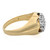 An image of a Rachel Koen women's ring with diamonds, displayed at a three-quarter angle with the band slightly tilted towards the viewer. The ring features a polished gold band with a cluster of round-cut diamonds set in rhodium polished at the top, positioned to capture light from various angles. The focus is on the diamond setting, with the band showing hallmarks indicative of the brand, and the background is a neutral, light color providing contrast. The image is taken from a close distance, ensuring the details of the diamonds and the gold band's texture are visible. The ring is pre-owned  in great condition.