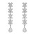 An image of a pair of Rachel Koen women's earrings with diamonds, showcased frontally at a close distance. The earrings feature a vertical alignment of ornate floral motifs, each composed of multiple baguette and round cut diamond-encrusted petals, leading down to a teardrop-shaped diamond drop hanging. The background is white, highlighting the intricate design and sparkling facets of the diamonds.