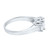 An image of a Rachel Koen women's engagement ring with diamonds, showcased in a close-up side view. The ring features a polished white gold band with a slightly angled prong setting that securely holds a single radiant diamond. The perspective is from a 45-degree angle focused on the diamond and the upper part of the band, emphasizing the ring's elegance and craftsmanship.