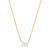 An image of a Rachel Koen women's necklace with lab grown diamonds, displayed against a white background. The necklace features a delicate yellow gold chain with a single, prominently set, rectangular diamond pendant in the center. The view is straight-on, with the necklace arranged horizontally and the pendant centered in the frame. The image is taken from a close distance, providing a clear view of the diamond's cut and the chain's links.