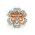 An image of a Luca Carati brand women's cocktail ring with diamonds, showcasing a close-up front view on a white background. The ring features a flower design with petals alternating in polished rose and white gold, embellished with pavé-set diamonds. The center of the flower is highlighted with larger, prong-set diamonds, giving a three-dimensional appearance. The angle of the photo captures the reflective surfaces and brilliance of the diamonds, emphasizing the intricate details and craftsmanship of the ring.