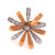 An image of a Luca Carati women's cocktail ring with diamonds, displayed against a white background. The ring features a unique flower-like design with multiple rose and white gold petals extending radially. Each petal is partially encrusted with small, sparkling diamonds, converging toward a larger central diamond. The ring is photographed from a top-down perspective, providing a clear view of the intricate detailing and the play of light on the gemstones. The close-up shot ensures the ring fills the frame, highlighting its luxurious and elegant appearance.