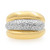An image of a Rachel Koen women's ring with diamonds, captured in a close-up view against a white background. The ring features a bold, dual-band design with the top and bottom bands in polished yellow gold and a central band encrusted with sparkling diamonds. The diamonds are set in a pavé style, creating a dazzling strip that contrasts with the smooth gold bands. The image is taken from a top-down angle, focusing directly on the ring's intricate details and craftsmanship.The ring is pre-owned in a great condition. 