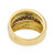 An image of a Rachel Koen women's ring with diamonds, presented in a close-up, top-down view. The ring features a polished yellow gold band with textured inner bands, one of which is encrusted with small, round-cut diamonds. The diamonds are set in a darkened channel that contrasts with the bright gold, highlighting their sparkle. The ring is centered and occupies a significant portion of the frame, providing a clear view of its design and craftsmanship.The ring is pre-owned in a great condition. 