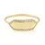 An image of a Rachel Koen women's ring with diamonds, showcased at a close frontal angle to highlight the details. The ring features a polished yellow gold band with a central elongated hexagon plate, encrusted with a pavé of sparkling diamonds along its perimeter. The band curves smoothly around the plate, giving a sleek and elegant appearance. The lighting enhances the brilliance of the diamonds and the warm hue of the gold. The image provides a clear view suitable for evaluating the ring's design and craftsmanship.