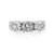 An image of a Rachel Koen brand women's engagement ring with diamonds, positioned centrally and shown in a close-up frontal view against a white background. The ring features a series of sparkling round cut diamonds set in a polished white gold band, with the largest stone at the center flanked by slightly smaller stones diminishing in size towards the edges. The angle of the photograph showcases the intricate details and reflective facets of the diamonds.