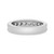 An image of a Rachel Koen brand women's ring with diamonds, displayed in a close-up side view. The ring appears in a horizontal position slightly angled to show both the top and side profiles, with the band's polished surface and embedded diamonds in focus. Diamonds are set in a single row across the top half of the band, visible as bright sparkles against the metallic finish. The background is a plain, uncluttered white surface.The ring is pre-owned in a great condition. 
