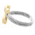 An image of a Rachel Koen women's ring with diamonds, showcasing a twisted white gold band with a contrasting yellow gold setting. The ring is displayed at a three-quarter angle with the band in focus and the diamond setting slightly out of focus, suggesting a shallow depth of field. The photograph is taken from a close-up perspective to highlight the texture and reflective quality of the metals.The ring is pre owned in a great condition.