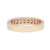 An image of a Rachel Koen brand women's ring with diamonds, showcased in a close-up frontal view against a white background. The ring is crafted in a yellow gold tone with multiple small, square-cut diamonds evenly set around the top half of the band. The band itself has a polished finish and a slightly domed exterior, with the diamonds recessed in individual settings that provide a smooth appearance. The angle of the photo is such that the diamonds are visible in a straight line, and the image is taken from a distance that allows the entire circumference of the ring to be seen.The ring is pre-owned in a great condition.