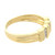 An image of a Rachel Koen women's ring with diamonds, shown at a close distance and a slight angle to display its design. The ring is crafted in yellow gold with a polished finish, and features a series of inset diamonds positioned along the top curve. The band has a rounded profile with grooved detailing on the sides, adding texture to the elegant design. The diamonds catch the light, enhancing the ring's sparkle.The ring is pre owned in a great condition. 