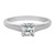 An image of a Tiffany & Co. women's engagement ring with diamonds. The ring is shown in a close-up front view with a focus on the central square-cut diamond that is prong-set on a polished platinum band. The angle of the image provides a clear view of the diamond's facets and the smooth curvature of the ring's band, set against a white background for contrast.
