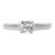 An image of a Tiffany & Co. women's engagement ring with center diamond, displayed frontally at a close distance. The ring features a prominent, square-cut diamond set in a four-prong setting, mounted on a smooth, polished platinum band. The view is head-on, showcasing the diamond's facets and the ring's elegant design.