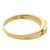 An image of a Rachel Koen brand women's ring with diamonds, shown in close-up with a side perspective that highlights a single diamond set on the far end of the band. The yellow gold band exhibits a sleek, polished finish with a slight taper near the diamond setting. The brand's hallmark is visible on the inner surface of the band. The ring is photographed against a white background, emphasizing its luster and design details.The ring is pre-owned in a great condition. 