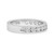 An image of a unisex adult ring by Rachel Koen, showcasing a polished white gold band band with a series of round-cut diamonds set across the front. The ring is photographed at a slight angle allowing a view of the diamonds' sparkle and the band's thickness, set against a neutral background. The camera's close-up perspective highlights the ring's design details and the brilliant cut of the diamonds.The ring is pre owned in a great condition.