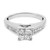 An image of a Rachel Koen women's ring with diamonds, showcased in a frontal view with a slight tilt upwards, allowing visibility of the ring's band and setting. The ring features a prominent princess cut central diamond flanked by channel-set of princess cut diamonds on the shoulders, with the band made of polished white gold marked "14K". The photo is taken from a close distance, emphasizing the ring's details and the sparkle of the diamonds.The ring is pre owned in a great condition.
