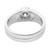An image of a Rachel Koen brand unisex adult ring with diamonds, showcased in a close-up view. The ring is centered and displayed at a slightly tilted angle, with the diamond positioned at the top. The band appears polished, reflecting light, and the diamond is set in a secure bezel setting, allowing a clear view of its facets. The distance from the camera gives a detailed view of the ring's design and the diamond's brilliance.The ring is pre-owned in a great condition. 