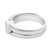 An image of a unisex adult Rachel Koen brand ring with diamonds, captured in a close-up side view. The ring features a sleek,platinum band with a contemporary design, and a single prominent diamond is bezel-set at the top, slightly angled to catch the light. The background is plain white, emphasizing the ring's details and craftsmanship.The ring is pre-owned in a great condition. 