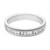 An image of a Rachel Koen brand women's wedding ring with diamonds, displayed in a close-up frontal view on a white background. The ring features a row of round-cut and baguette cut diamonds in the center, all set in a polished white gold band with detailed edges. The photo angle presents the ring in a way that the band's circular shape is apparent, highlighting the intricate setting of the stones.The ring is pre-owned in a great condition. 