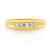 An image of a Rachel Koen women's ring with diamonds, displayed in a close-up frontal view. The ring features a polished yellow gold band with a row of four round-cut diamonds set in the center, aligned horizontally. The diamonds are positioned to catch and reflect light, and the image is taken from a distance that showcases the entire top view of the ring, providing a clear view of its design and the sparkle of the stones.The ring is pre-owned in a great condition.