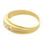An image of a Rachel Koen brand ring with diamonds designed for women. The ring is captured in a close-up, angled view to highlight its features. It features a polished yellow gold band with a row of inset diamonds along one side, positioned at a slight diagonal to the viewer. The diamonds sparkle against the smooth, reflective gold surface. The image background is white, emphasizing the ring's elegance and detail.The ring is pre-owned in a great condition.