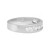 An image of a Rachel Koen women's ring with diamonds positioned centrally in the frame. The ring is captured from a side angle, showcasing the band and the row of round-cut diamonds set flush into the top half. A single diamond is prominently featured at one end of the row, slightly elevated above the others. The photo is taken from a close distance, providing a clear view of the ring's design and the 14K engraving inside the band, indicating the gold's purity. The background is a neutral white, emphasizing the ring's polished silver finish and the sparkle of the diamonds.The ring is pre-owned in a great condition.