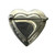 An image of a Tiffany & Co. heart-shaped silver brooch without stones, viewed from the back at a slight angle. The brooch has a polished finish with visible engravings that read "Tiffany & Co. 925" along the bottom edge, indicating sterling silver and 18k yellow gold. The pin mechanism is visible at the top, set against a neutral background. The photo is taken from a close distance, allowing for clarity of the details and engravings on the brooch.