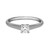 An image of a Tiffany & Co. women's engagement ring with diamond, showcasing a prong set centre square-cut diamond prominently set on a sleek platinum band. The ring is presented in a close-up front view against a white background, highlighting the simplicity and elegance of the design. The band gently curves to meet the diamond at right angles, and the ring is centered in the frame to draw focus to the gemstone's brilliance.