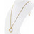 An image of a Cartier women's Tri Color Trinity Panthere Pendant necklace with diamonds displayed on a white mannequin neck. The necklace features a delicate gold chain with a diamond-encrusted circular pendant at the center. The chain drapes smoothly around the neck of the mannequin with the pendant positioned just below the collarbone. The angle of the photograph is a front-facing view with a slight tilt, capturing the entire length of the necklace. The distance is moderate, allowing for clear visibility of the necklace's details and the shimmer of the diamonds. Comes in a great preowned condition.