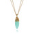 An image of a new Luca Carati women's necklace with diamonds and gemstones, displayed against a white background. The necklace features a double yellow gold chain with a teardrop-shaped, aqua-colored Chalcedony gemstone pendant. The pendant has a round diamond-encrusted yellow gold cap in an intricate design, suggesting leaves or petals. The image is taken from a front-facing angle at eye level, showcasing the necklace in full detail with a focus on the pendant.