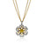An image of a new Luca Carati women's necklace with diamonds and yellow sapphires, featuring a pendant in the shape of a flower with yellow and white gold, and encrusted with multiple sparkling diamonds. The pendant is centrally positioned at a direct front angle, hanging from a gold chain with a slight reflection visible below, indicating the pendant's proximity to a reflective surface. The photo is taken from a close distance, highlighting the intricate details of the diamonds and design.